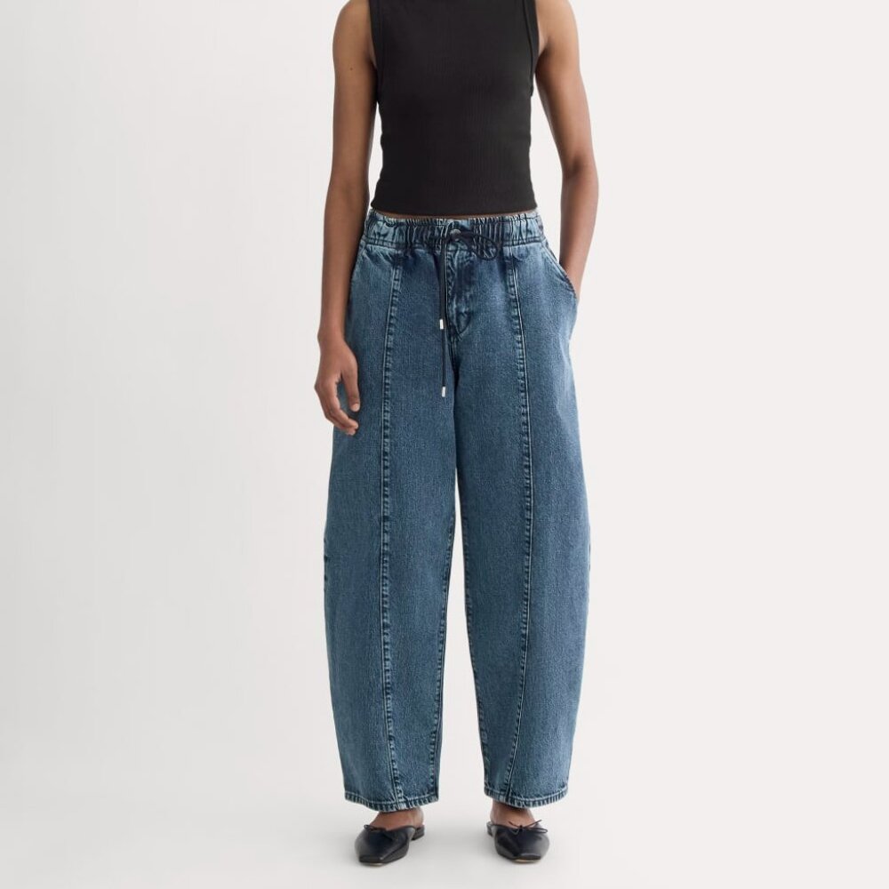 Everlane Women's Drawstring Baggy Jean in Mid Indigo, Size Medium, Cotton